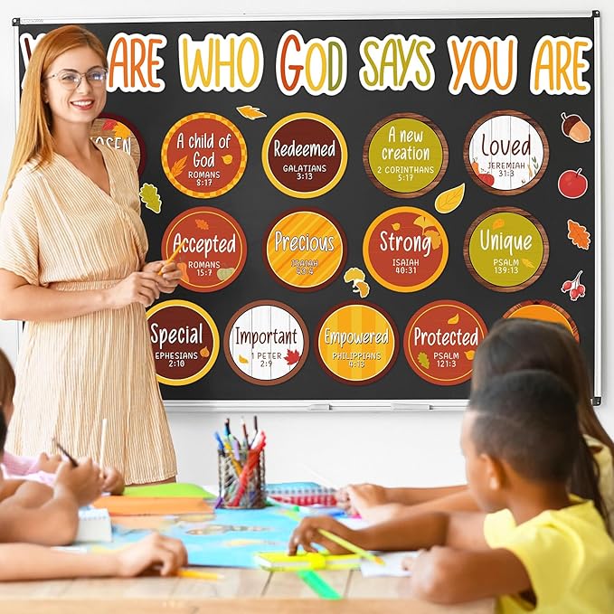 Christian Bulletin Board Decorations Set Motivational Quote Cutout God Says You are Thanksgiving Day Classroom Wall Decorations Fall Plaid Bulletin Board Set for Sunday School Home Church Supplies