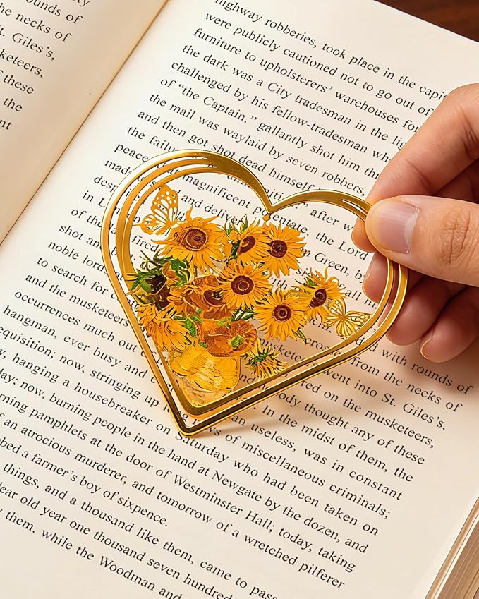 6pcs Metal Clip Heart Bookmarks for Reading Women,Van Gogh Monet Oil Painting Theme Cute Butterfly Hollow Corner Page Book Marks for Women,Teachers,Students,Reading Accessories for Book Lovers
