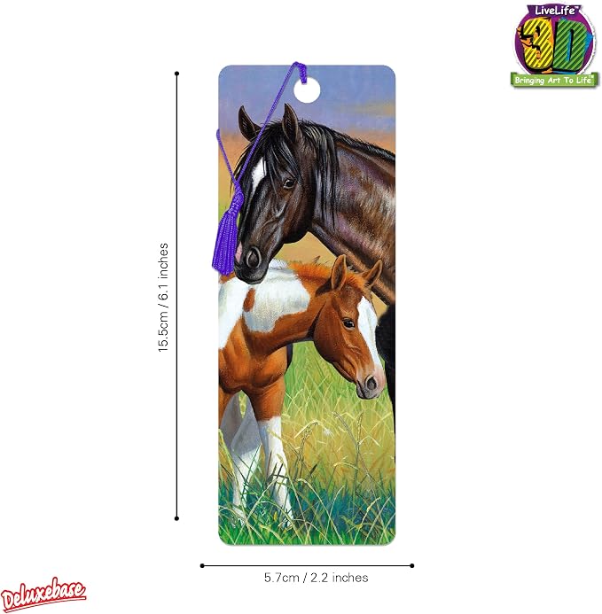 3D LiveLife Bookmark - Mare & Foal from Deluxebase. Cute Lenticular Horse Page Marker. Animal Themed Accessories for Book Lovers. Small Gifts for Men, Women, Writers and Teachers.