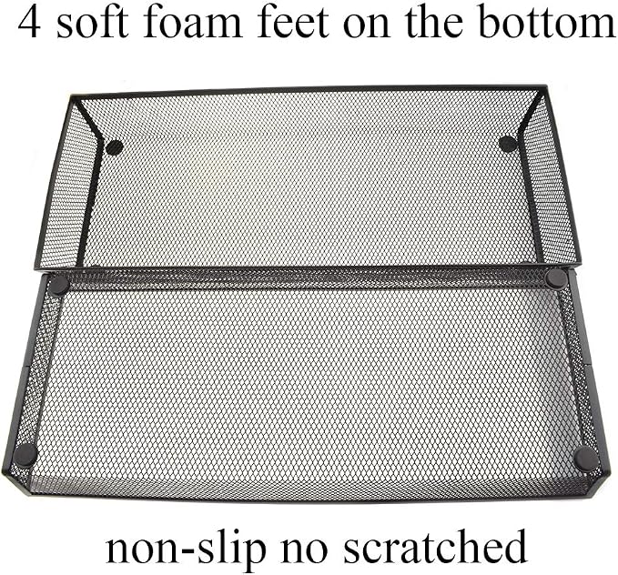 HAHIYO Stackable Mesh Tray Cup 15 x 6 x 2 inches Sturdy Container for Desk Drawer Organizer Collection for Home Office School kitchen Soft Foam Feet No Sharp Edges 1 Pack Black