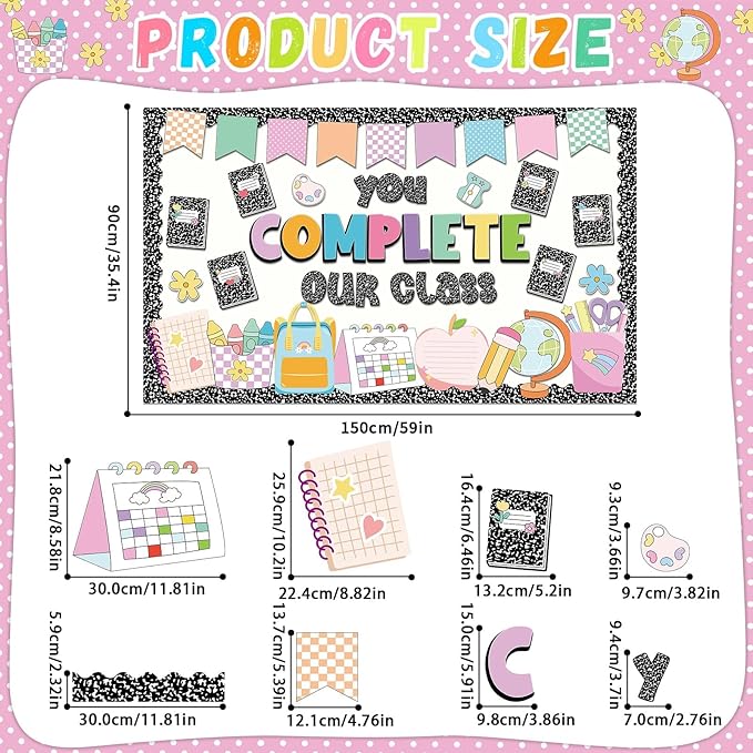 QOUBAI Composition Bulletin Board Set Welcome Classroom Bulletin Board Decoration Colorful Notebook Pencil Paper Cutouts Classroom Decorations for Back to School Office Home Chalkboard Decor Wall Door