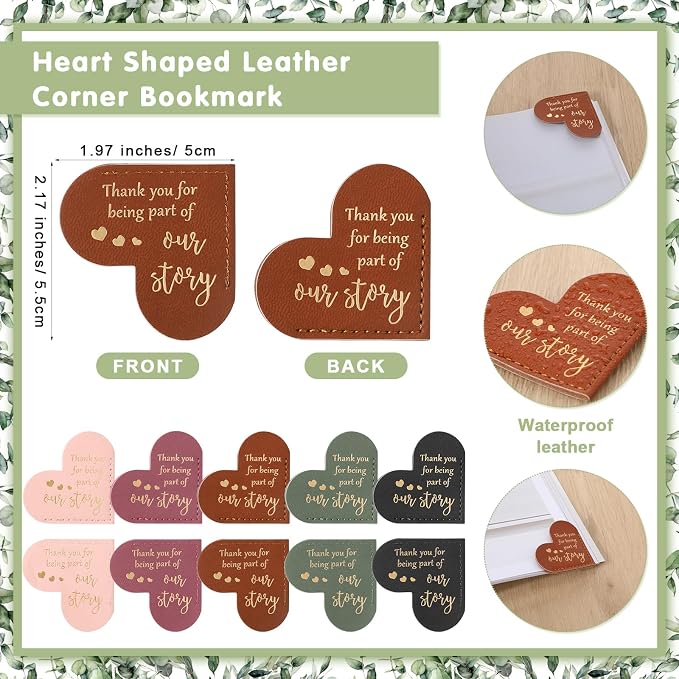 Sinload 100 Sets Wedding Favors for Guests Bulk Include PU Leather Corner Bookmarks Heart Book Marks Thank You Cards Gift Bags Wedding Souvenirs for Guest Bridal Shower Favors Reading Lover Gifts