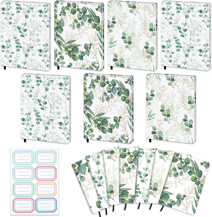 Jumbo Book Covers 7 Pack Reusable Fabric Book Cover Protective Books Covers 9 x 11 Inch Eucalyptus Stretchable Books Sleeve Cover with Label Sticker for Most Hardcover Textbooks Up to 10 x 12.5 Inch