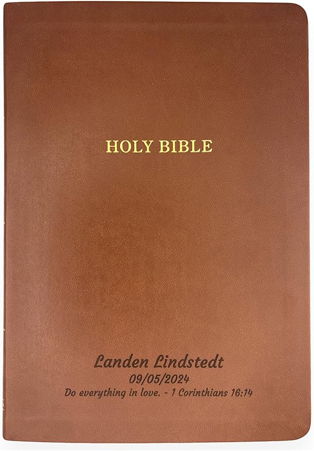 Personalized KJV Thinline Holy Bible Brown Faux Leather Large Print Size | Custom with Name, Date or Text | Gift for Christian & Religious Celebrations