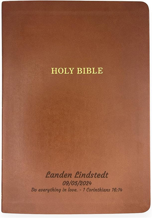 Personalized KJV Thinline Holy Bible Brown Faux Leather Large Print Size | Custom with Name, Date or Text | Gift for Christian & Religious Celebrations