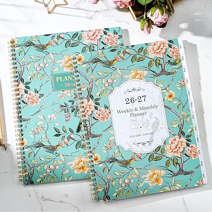 Planner 2026-2027 / 9'' x 11'' Academic Planner 2026-2027, July 2026 - June 2027 Academic Calendar with Weekly and Monthly Planning Page, Planners 26-27 with Tabs, Premium Thick Paper, Strong Gold Twin-wire Binding, Back Pocket - Floral