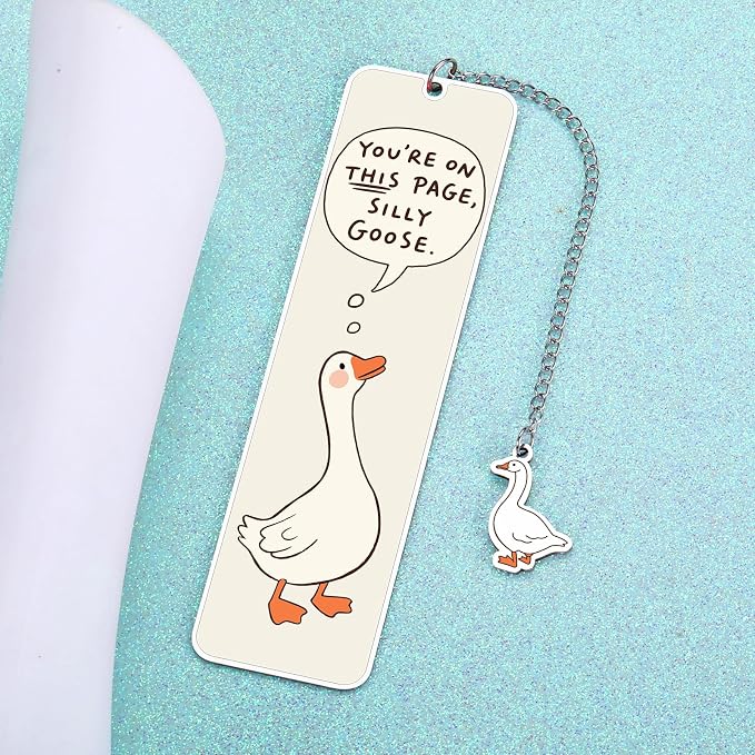 Cute Metal Bookmarks for Women Girls Kids Funny Book Lovers Gifts for Readers Book Lovers Women Book Marks for Reading Women Kids Girls Page Holders for Reading Silly Metal Beige Goose 2-Side