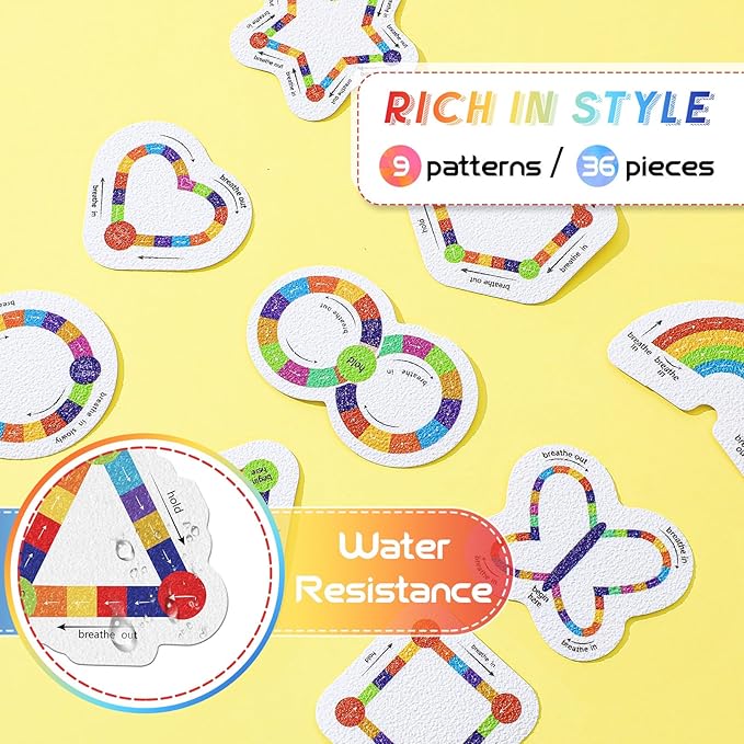 Gersoniel 36 Pcs Anxiety Sensory Stickers Strips Adhesive Textured Mental Health Calm Stickers Mindfulness Fidget Decals Stress Anxiety Relief Items for Therapy Office Desk (Bright Breathe)