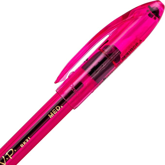 Pentel RSVP Razzle-Dazzle Ballpoint Pen, (1.0mm) Medium Line, Pink Barrel, Black Ink, Box of 12 (BK91RDP-A)