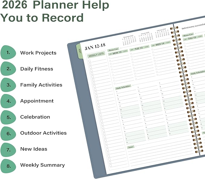 2026 Planner - Business Planner 2026, 3-Tier Schedule Planner Notepad, JAN 2026 - DEC 2026, 2026 Appointment Book, Daily Planners, 8.74" x 11.38", 60 Minutes Intervals + Monthly Tabs + Leather Cover + Pocket - Pea Green