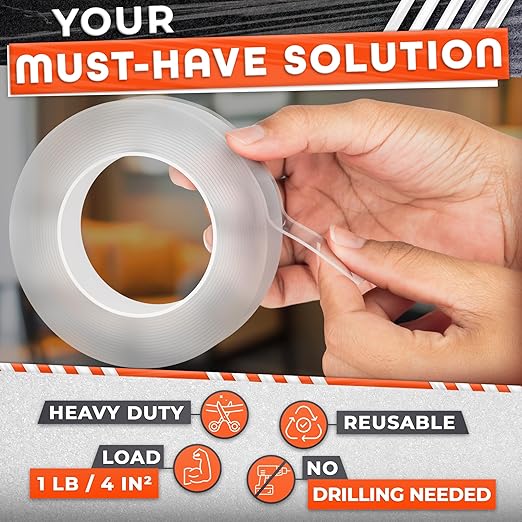 1.18" X 235" Heavy Duty Clear Double Sided Tape – Strong Double Sided Adhesive Tape – Wall Decoration, DIY, Office and Home Projects, No Tools Needed | Works on Tile, Glass, Wood, Metal, and Plastic