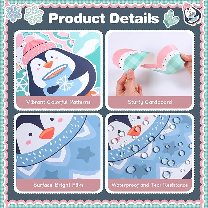 Winter Wonderland Bulletin Board Set Warm Winter Wishes Snow Globe Classroom Decorations Snowflakes Penguins Mittens Hats Trees Paper Cutouts for Office Home Library Wall Holiday Display