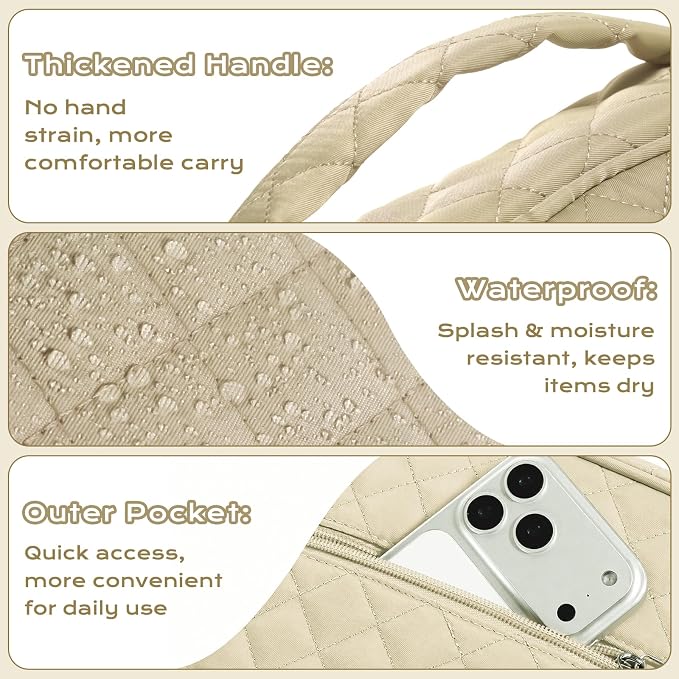 XKDOUS Quilted Bible Cover Case with Bible Study Accessories Kit, Waterproof Large Capacity Bible Bag for Women, Portable for Church Study, Multiple Morandi Color Options (Oat Beige)