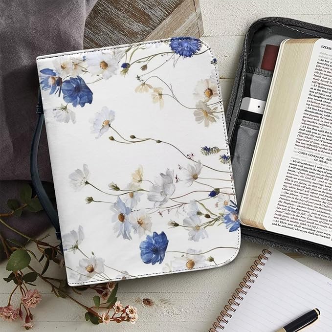 Leather Bible Cover Case for Women,Bible Bag with PU Bookmark, Book Cover Holds & Protects,Hippie Flower,Medium