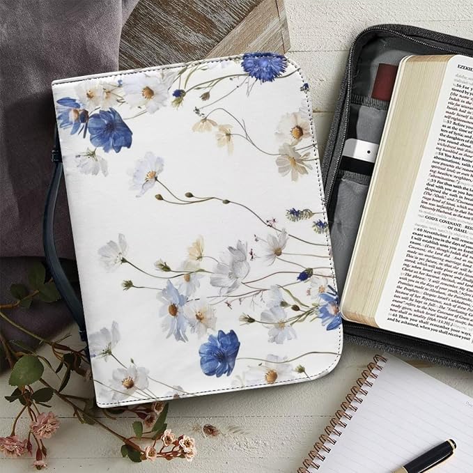 Leather Bible Cover Case for Women,Bible Bag with PU Bookmark, Book Cover Holds & Protects,Hippie Flower,Small