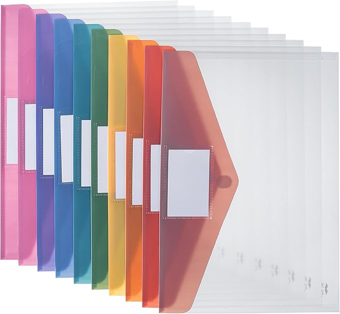 Mr. Pen- Clear Plastic Envelopes File Folders, 40 Pack, A4, Letter Size, Colorful Flaps, Bulk Clear Folders for Documents Plastic Poly Envelopes with Label for School, Home, Work, Office, Organizer