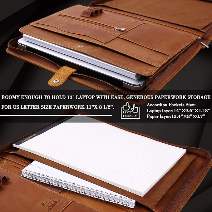 Personalized Leather Portfolio Padfolio for Men, Engraved Gifts for Father's Day for Husband from Wife, Customized Leather Gifts Present for Son/Dad, for Birthday, Brown