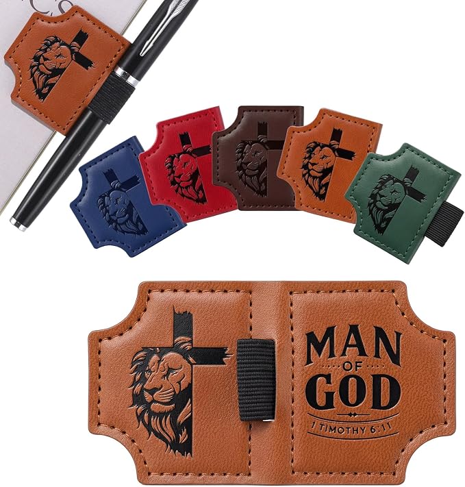 Epakh 20 Pcs Bulk Fathers Day Christian Gifts for Men Church Religious Man of God Leather Magnetic Bookmarks Pen Holder Religious Bible Verse Magnetic Bookmark Gifts for Men Book Lovers (Novel)