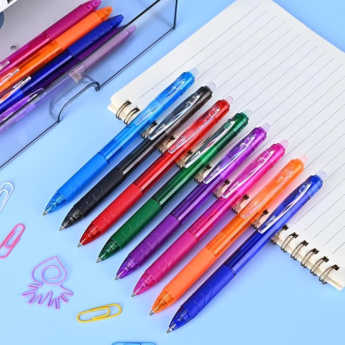 Temiary 12Pcs Erasable Gel Pens Multicolor, Easy to Erase No Smudge, Fine Point Colorful Pen Smooth Writing for Note Taking, Assorted Color Ink for School Office Stationary (0.5 mm)