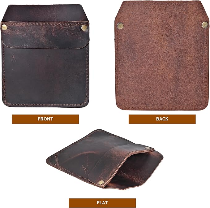 Large Pocket Protector Genuine Dark Brown Buffalo Leather Pen Holder Pouch Organizer for Shirts, Lab Coats, Pants - Multi-Purpose - Holds Pens, Pencils, tools and Notes for School, Office