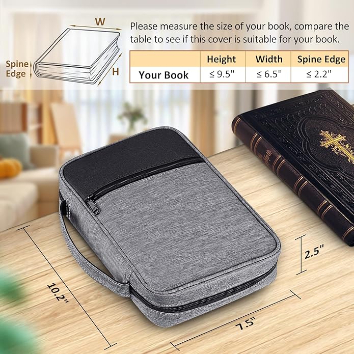 FINPAC Bible Cover Small Size Church Study Book Carrying Bag, Bible Protective Case with Handle Zippered Pocket for Men Women