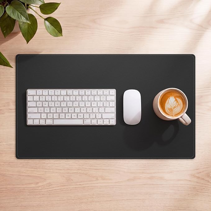AFIING Cork Desk Mat, Black, 31.5" x 17",Desk Pad Protector | Dual-Sided Cork & PU Leather, Large Mouse Pad, Non-Slip & Waterproof