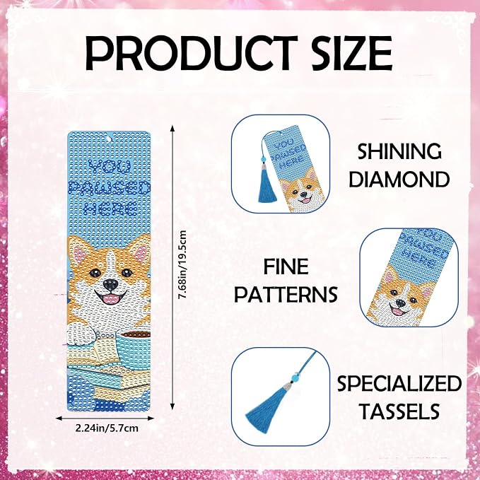 Dog Diamond Art Bookmarks - 8 PCS DIY Diamond Painting Bookmarks Kits Flower Art Craft Supplies Birthday Dog Gift for Dogs Lovers, Birthday Festival Gift for Reading Lover Beginners