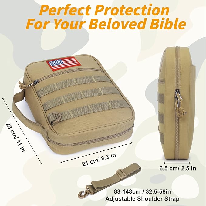 ATRIPACK Tactical Bible Cover For Men,Large Bible Case With Shoulder Strap,Water-Resistant Book cover With Handle,Multi-Functional Carrying Bible Holder Bag For Church,Study,Spiritual