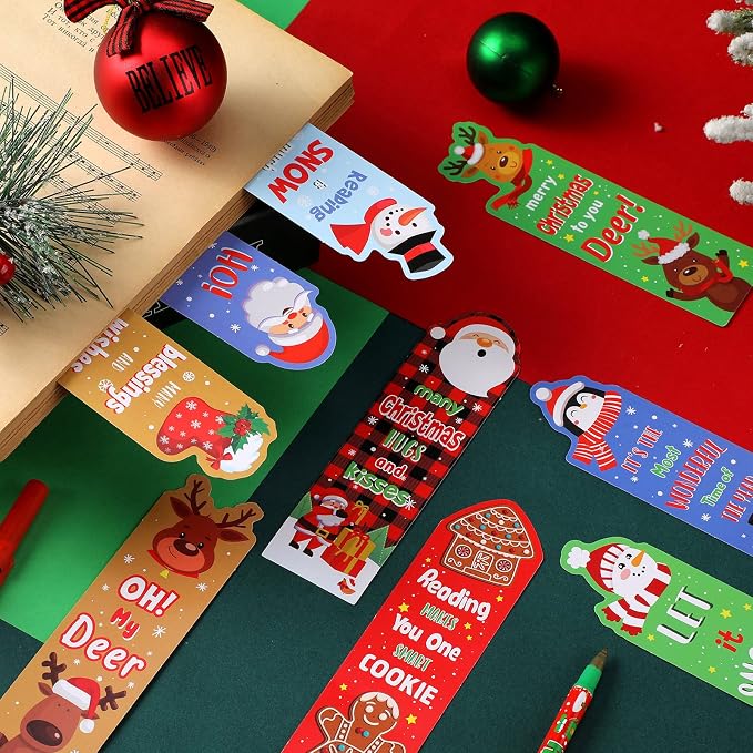 Fainne 60 Pieces Christmas Scented Bookmarks Kids Bulk Scratch and Sniff Classroom Valentines Back to School Bookmarks Gift Stuff for Students Christmas End of Year Graduation Birthday Favor