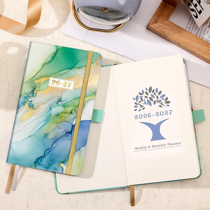 Pocket Planner 2026-2027 - 2026-2027 Pocket Calendar, 26-27 Planner Weekly and Monthly from Jul. 2026 - Jun. 2027, 6.3''×3.8'', Agenda Planners and Schedule Organizer with Pen Loop, 2 Bookmarks, Banded - Green