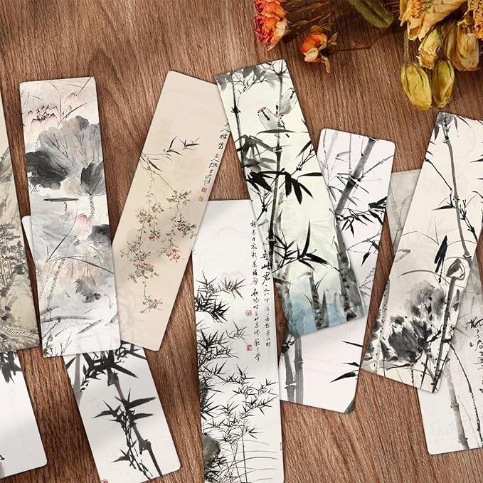 24PCS Unique Chinese Ink Painting Bookmarks, Traditional Oriental Art Reading Accessories, Cultural Gifts for Book Lovers Women Kids Students Teachers, Vintage Collectibles with Ancient Aesthetics