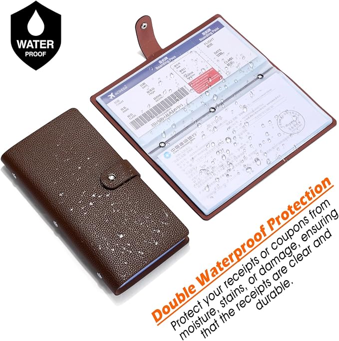 Leather Receipt Organizer,Coupon Organizer with 40 Pockets, Multi-Purpose Receipt Holder Organizer, Wallet Style Coupon Holder Prevent Loss or Damage of Receipts and Coupons (Darkbrown)