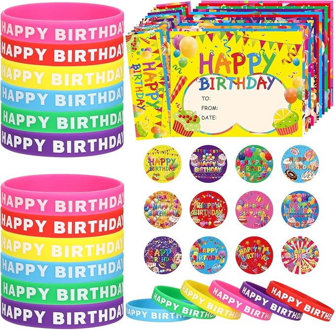 Honoson 108 Pcs Happy Birthday Certificates for Student Awards Happy Birthday Bookmark Rubber Wristband Stickers Back to School Classroom Supplies(Vivid)