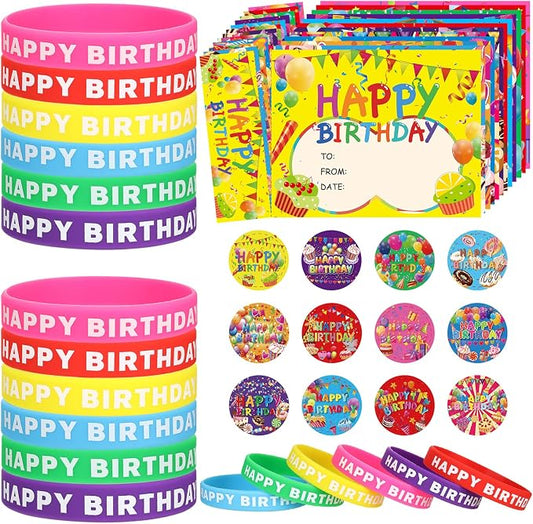 Honoson 108 Pcs Happy Birthday Certificates for Student Awards Happy Birthday Bookmark Rubber Wristband Stickers Back to School Classroom Supplies(Vivid)