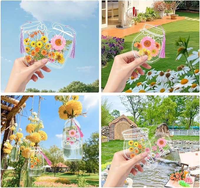 50 Pcs Bookmark Making Kit Transparent, Book Marks Set DIY Dried Flower, Include Clear Bookmarks, Colorful Tassels, Tweezer and Open Tags, Handmade Large Size Bookmark Page for Women