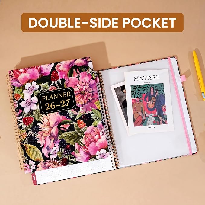 Planner 2026-2027 Weekly and Monthly 18 Month Daily Calendar Planners July 2026-Dec 2027 8.5 x 11 Yearly Hardcover Large Agenda with Stickers& Tabs for Women- Pink