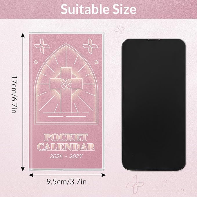 KONVINIT Christian Pocket Calendar 2025-2027, Monthly Planner 2025-2027 - 3.7" x 6.7" - Runs from July 2025 Until December 2027, Pocket Calendar 2026 with PVC Cover for Office, School & Home Supplies