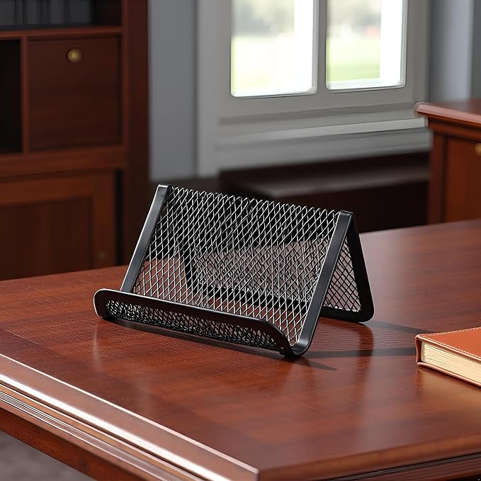 1pc Black Metal Business Card Display Holder,Office Desktop Credit Name Card Case,Office Card Collection Organizers Desk Storage Stand Index Card Filing Products,Desk Accessories