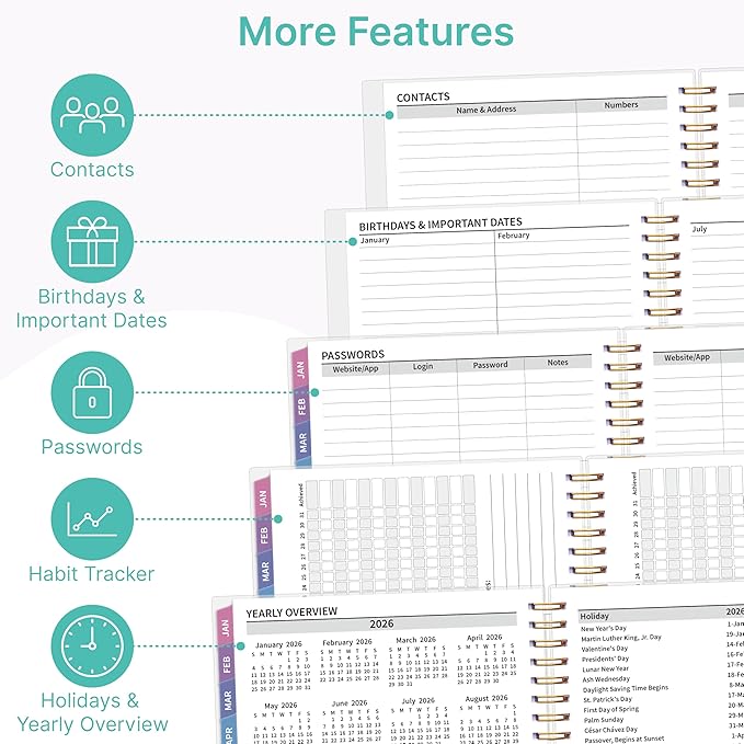2026 Appointment Book, 30 Minutes-Hourly, Weekly ＆ Monthly Calendar Planner 2026, Jan 2026 - Dec 2026, 6.2'' x 8.4'', 2026 Daily Planner with Tabs ＆Pocket, Flexible Cover, Great for Office, Home, School