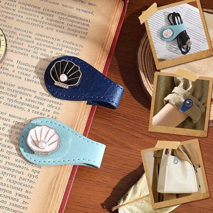 2PCS Magnetic Bookmarks with Pen Clip, Leather Bookmarks for Women, Magnetic Pen Holder Book Accessories, Gold Shell