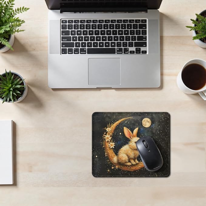 Vintage Witchy Easter Bunny Moon Mouse Pad, Fantasy Dark Celestial Floral Moon Mouse Pad for Home Office Computer Gaming Desk Accessories, 9.5x7.9 Inch