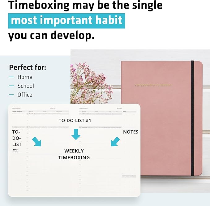 TIMEBOXING PLANNER - Structure to Turn To-Do into DONE | 52-Week Undated Organizer for Students & Busy People | 7×9 Flexible Cover - Pink