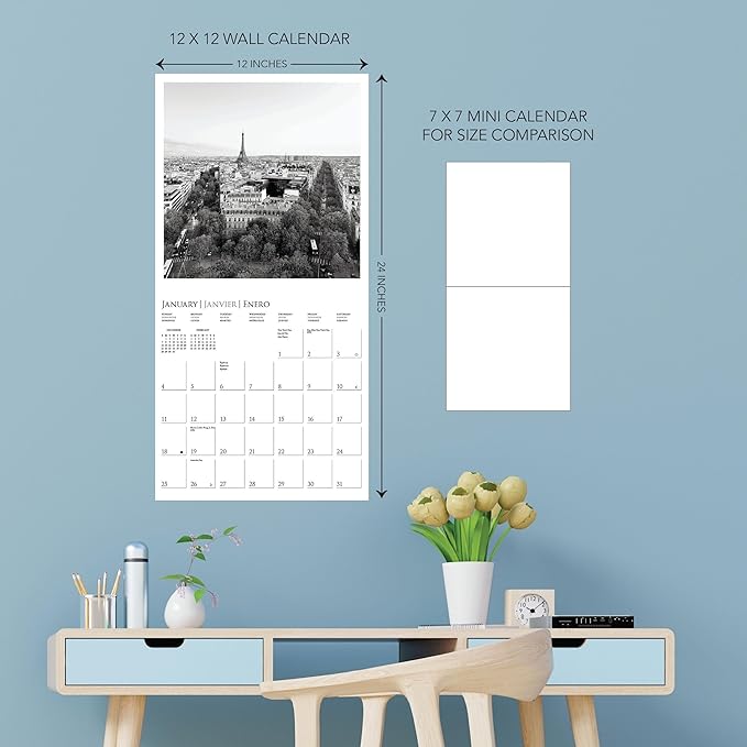 Graphique 2026 Paris Wall Calendar | 12” x 12” | Thick Paper | Home & Office Organizer | Large Monthly Grid | 3 Languages & Marked Holidays | 4 Month Preview Page for 2027