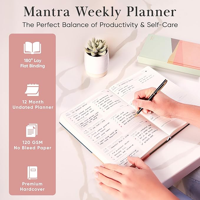 2026 Planner, Daily Journal & Gratitude Journal All-In-One with To Do List, Self Care Prompts & Habit Tracker - 5.8 x 8.3 - Pink