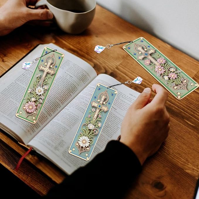 Tontut 3pcs Diamond Art Painting Kit Bookmarks, Cross Fine Universal DIY Bookmarks, Lightweight and Durable for Reading Lovers