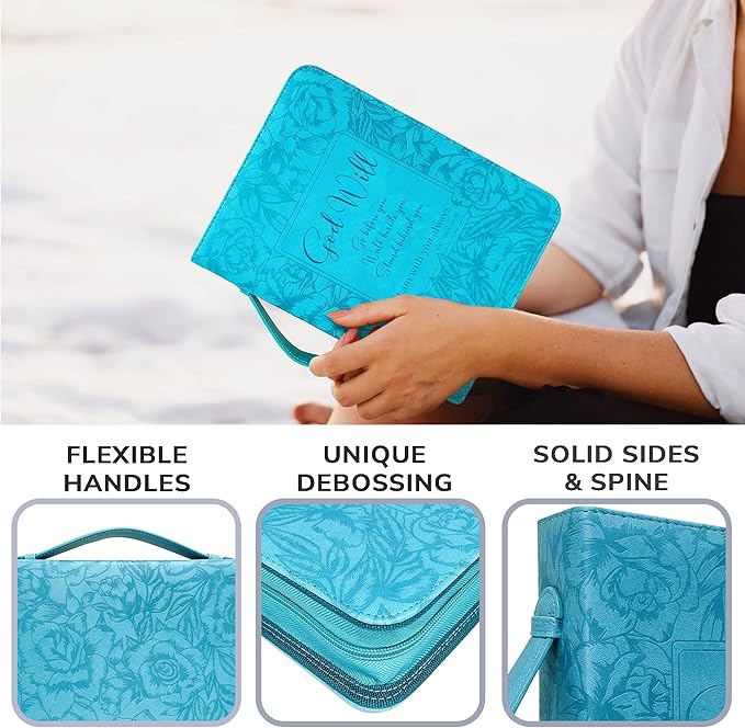 DEHITE Bible Cases for Woman — Leather Bible Covers for Women — Carrying Bag for Woman — Pen Slots — Zippered Pocket — Premium Faux Leather Holder — Christian Floral Accessories