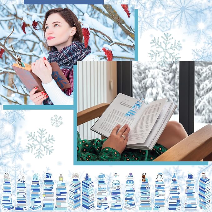 Kolldenn 150 Pcs Book Tracker Bookmarks Bulk 6.3 x 1.97 Inch Bookshelf Love to Read Bookmarks Paper Tracking Double Sided Reading Page Markers for Back to School Reading Lover(Winter)