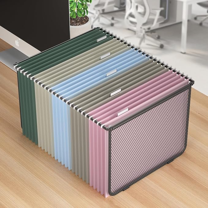 Hanging File Folder Frame Set of 2, Hanging File Organizer with Metal Mesh for Legal/Letter Size, Portable Hanging File Folder Metal Frame for Filing Cabinet Desk Drawer