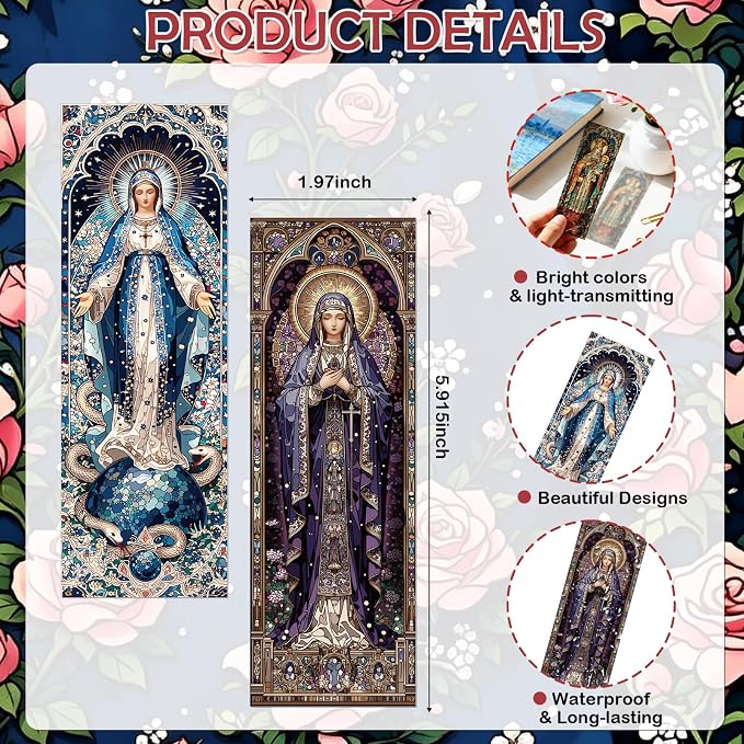 10 Pcs Stained Glass Bookmarks, Catholic Virgin Mary Transparent PVC Bookmark Bulk for Women Man, Christian Religious Book Mark for Reading Lovers Accessories Gifts