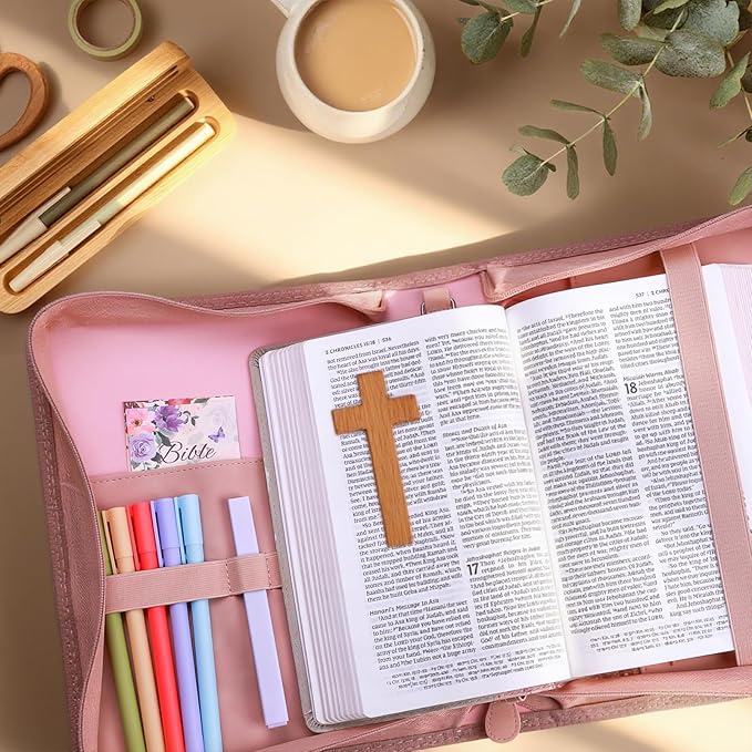 XKDOUS Bible Cover Case for Women, Leather Bible Bags with Study Supplies Large Book Carrying Case Church Book Holder Organizer Christian Gifts for Mom Lady Friends